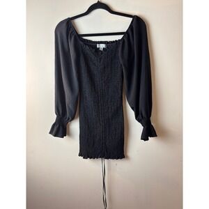 Womens S Justify Bodycon Mini Dress Black Smocked Square Neck Balloon Sleeve
